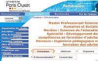 Master Professionnel, Sciences Humaines et Sociales, Mention : Sciences de l'éducation, Spécialité : Développement des compétences en formation d'adultes, Parcours : Ingénierie pédagogique en formation des adultes
