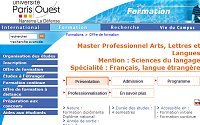 Master Professionnel Arts, Lettres et Langues Mention : Sciences du langage Spécialité : Français, langue étrangère